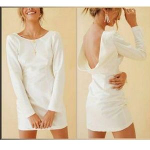 Verge Girl On the Record satin Mini Dress draped back Long sleeves 10 NWT